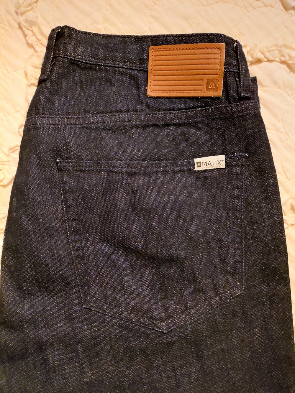 Matix Men's Indigo Slim Straight Jeans with Tan Patch